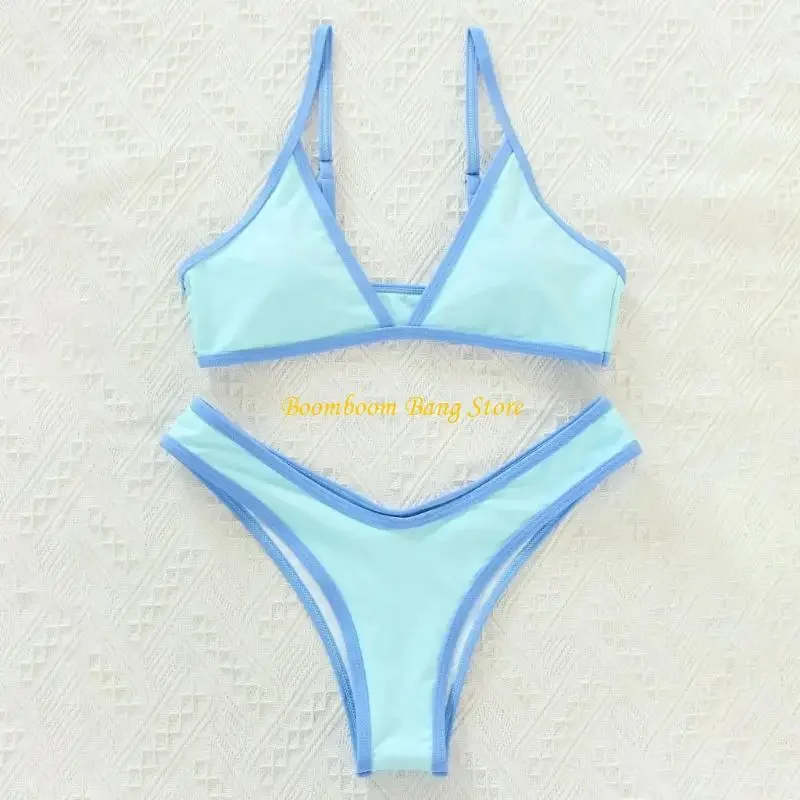 

270C Women Triangle High Cut Sets Sexy High Waisted 2 Piece Swimsuit