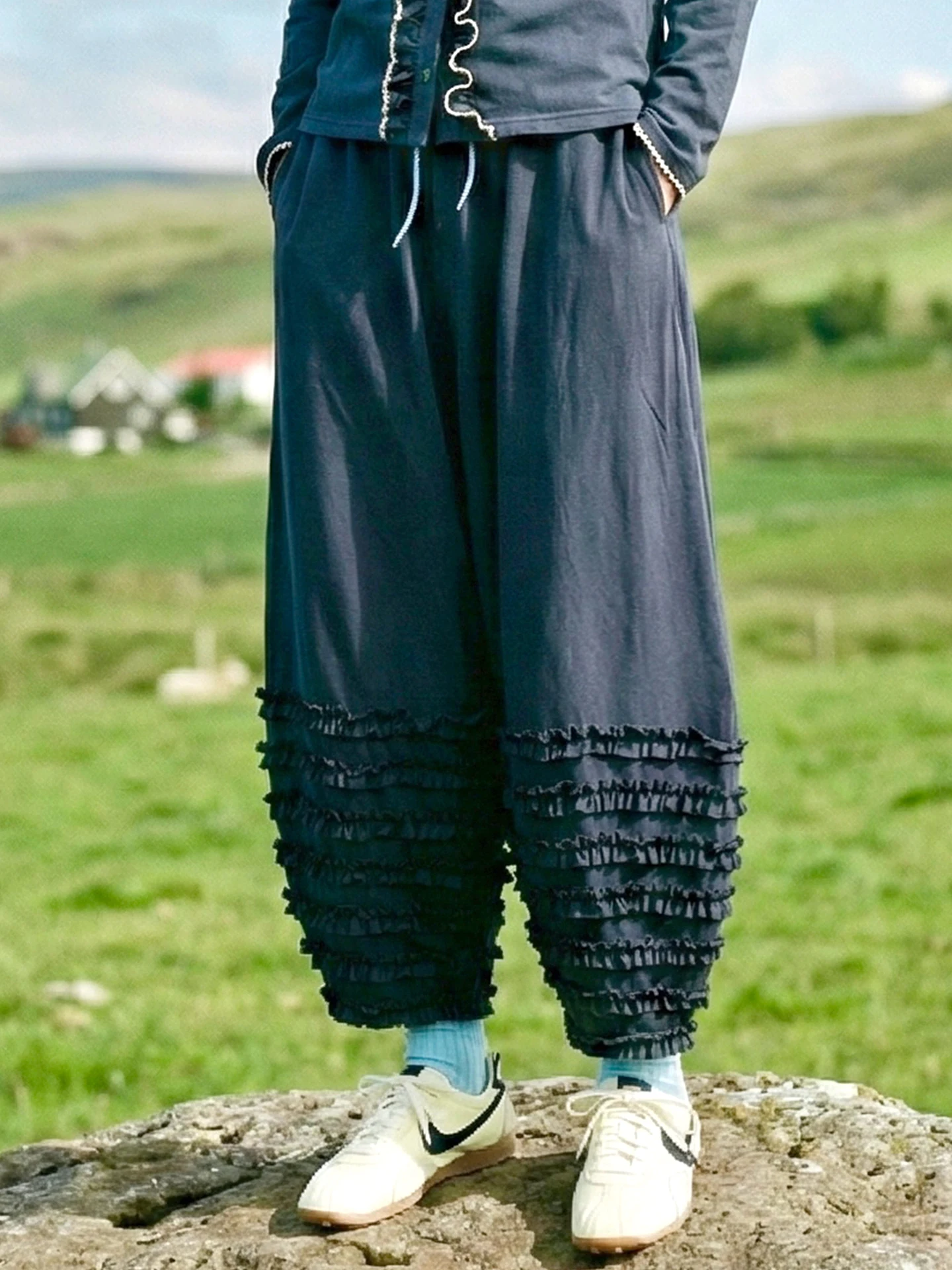 Bohemian Ruffle Harem Pants Women Loose Elastic Waist Casual Trousers Streetwear 265380