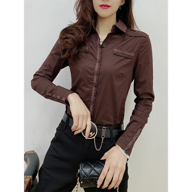 2024 New Fall Winter European Clothes Shirts Office Lady Blouses Chic Sexy Button Patchwork Women Green Long Sleeve Tops 311128