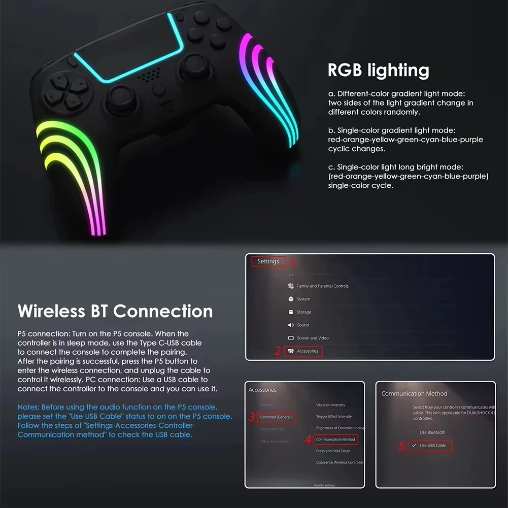 For Ps5 Controller For Ps5/Ps5 Pro/Ps5 Slim/PC With Hall Joystick Dual Vibration Wireless Bluetooth Gamepad Turbo Programming