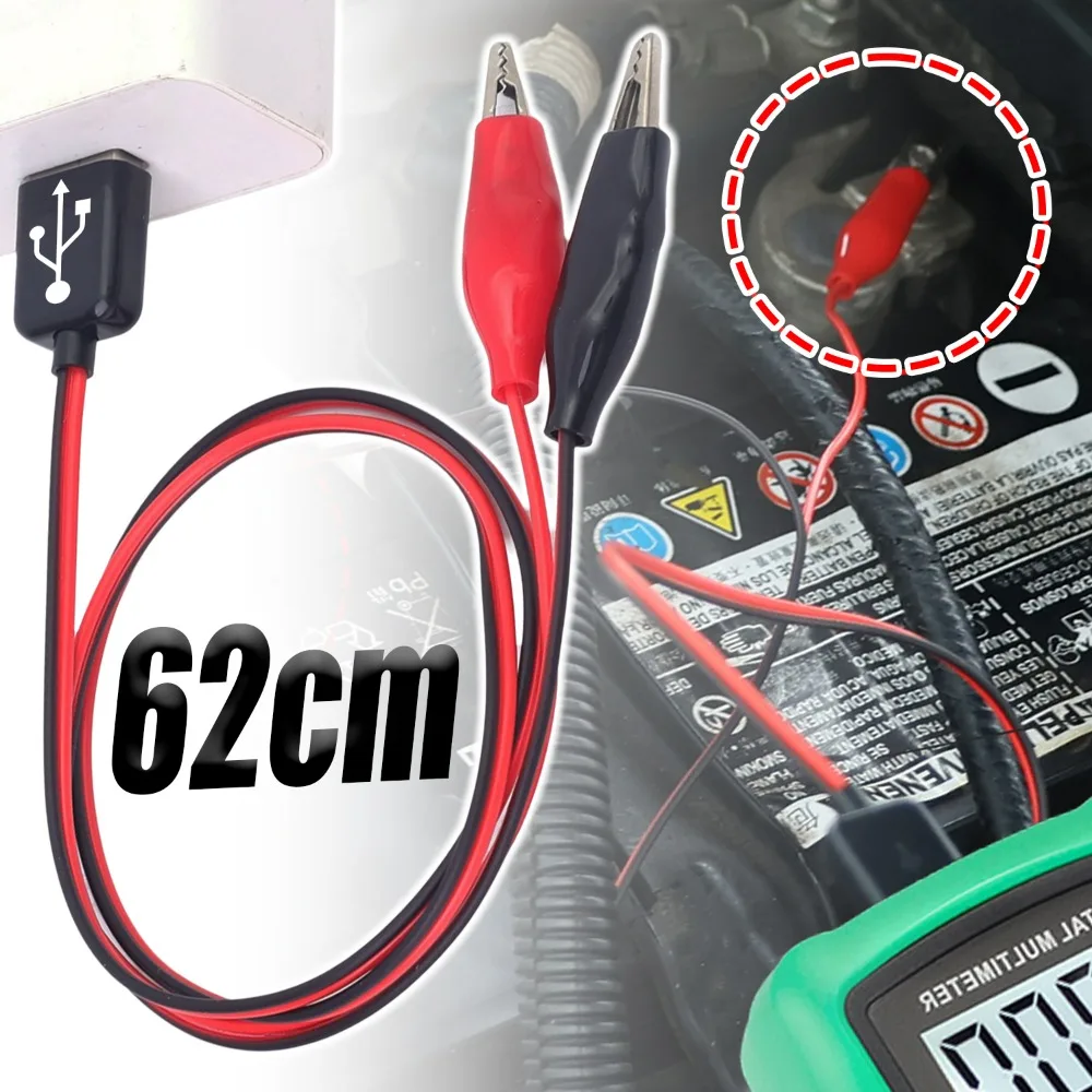 

USB Alligator Clip Test Cable 62cm Copper Wire Male Head Red Black Test Clip for Automotive Home Appliance Power Testing Repair