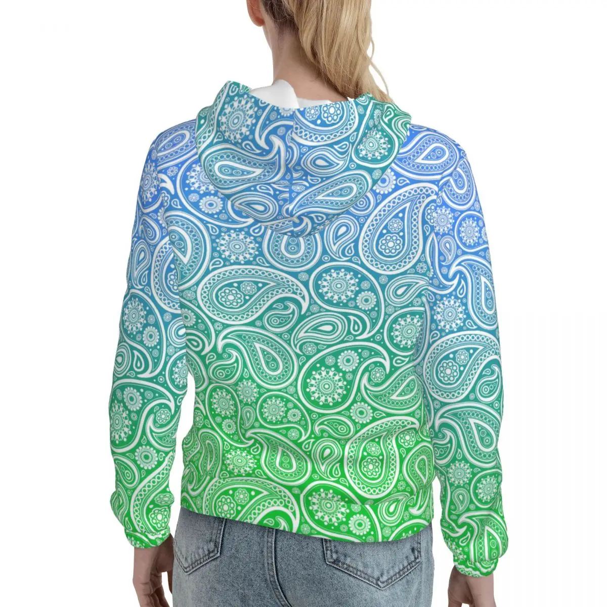 Felpe con cappuccio Casual Paisley bianche blu a verde felpe con cappuccio Ombre autunno manica lunga Streetwear Oversize Pullover con cappuccio