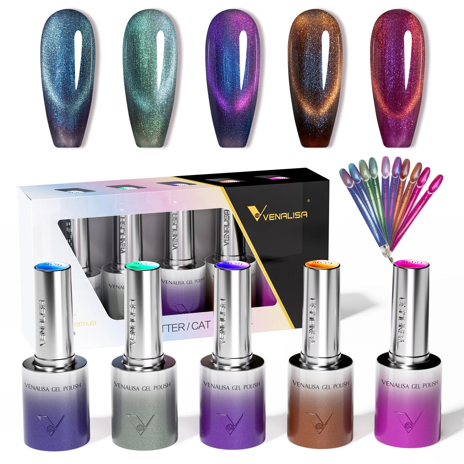 5 pezzi Venalisa Hema/TPO Kit tavolozza di colori per smalto gel per unghie Cat Eye gratuito Ultra Glitter Diamond Sparkle Soak Off Set di vernici UV LED