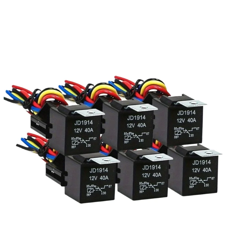 12V 30/40 Amp 5-Pin SPDT Automotive Car Relay Wires & Harness Socket Set, 6 Pack, for Truck Boat Motorcycle