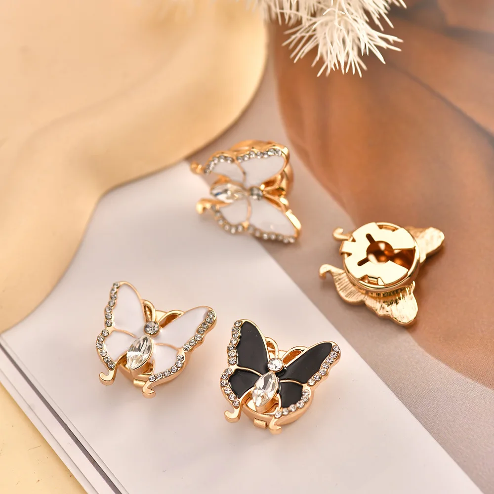 Luxury 3D Butterfly Rhinestone Cufflinks For Womens Cuff Pins Cross-Border Design Brass Buttons Covers Jewelry Accessories