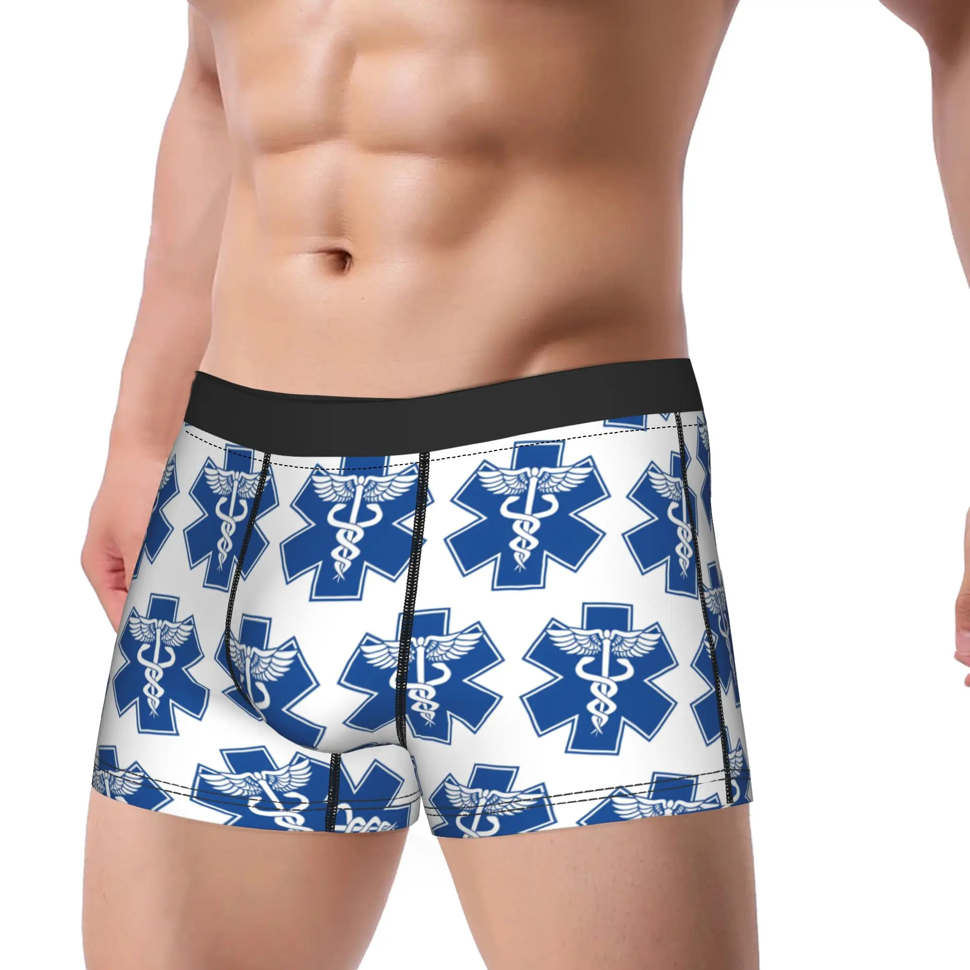 EMT Health Care Caduceus Blue Medical Symbol Underwear Trunk Quality Men Underpants Breathable Shorts Briefs Birthday Present