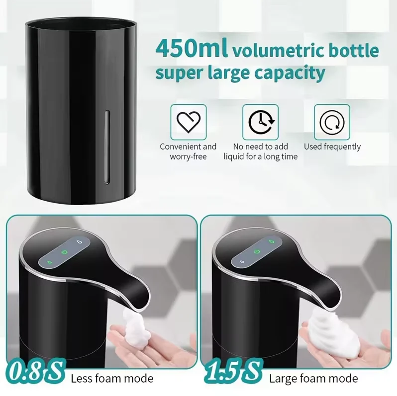 New Soap Dispenser Automatic Touchless Soap Dispenser USB Rechargeable Electric Soap Dispenser 450ML Black Foam Soap Dispen