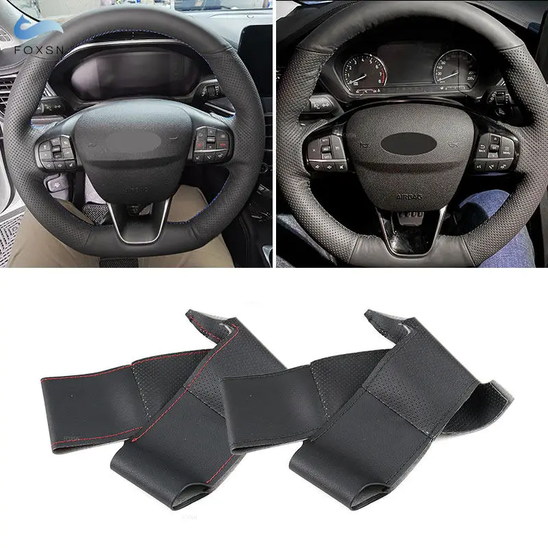 Protector para volante de coche trenzado a mano para Ford Focus Fiesta (ST |   ST-Line) 2017-2020 Kuga Puma (ST-Line) 2019 2020 Adorno de cuero