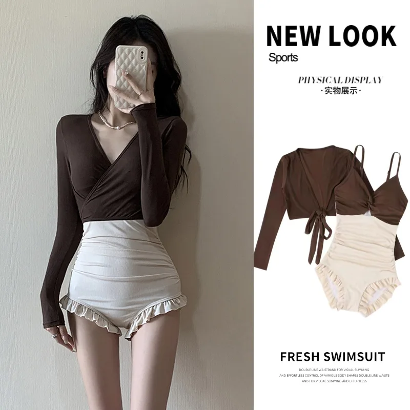 

Консервативный купальник из двух частей с длинными рукавами, бикини для праздника горячих источников