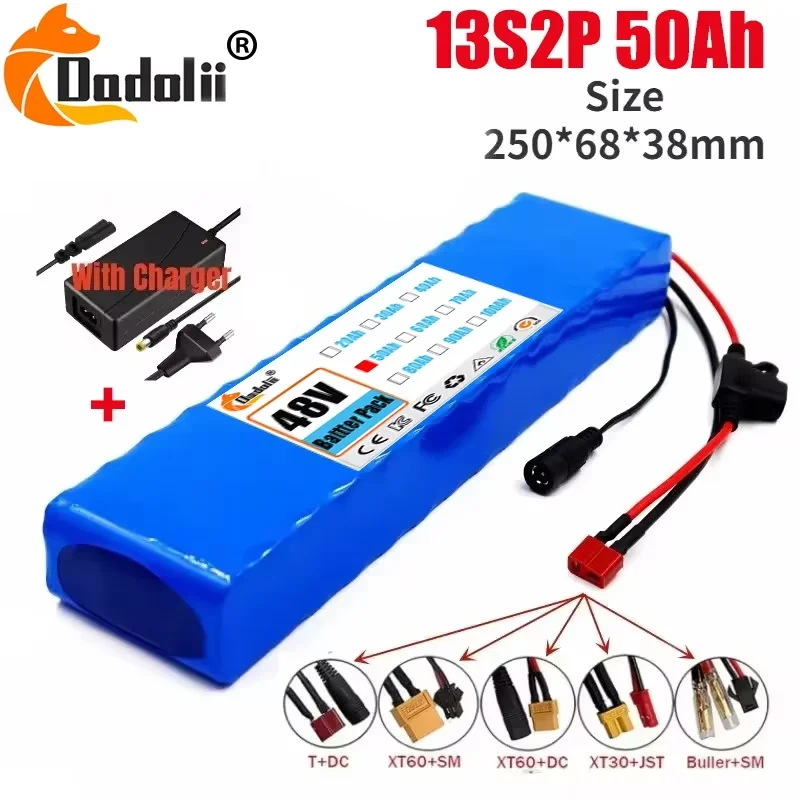 

13S2P 48V 100Ah High Power 18650 Battery Electric Vehicle Electric Motorcycle DIY Battery with BMS + 54.6V 2A Charger