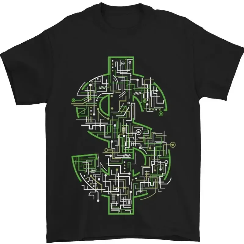 Electric Dollar Sign Crypto Money T-Shirt Men 100% Cotton