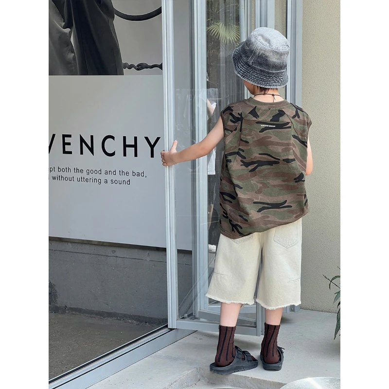 

Summer Trend 2025 New Arrivals Boys Loose Casual Sleeveless Fashion Camouflage Trendy Cool Pullover Vest