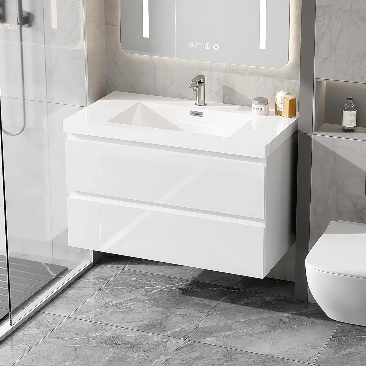 36 Inch Floating Bathroom Vanity with Sink, Large Storage Wall Mounted Floating Vanity with Soft Close Drawers,, Customized