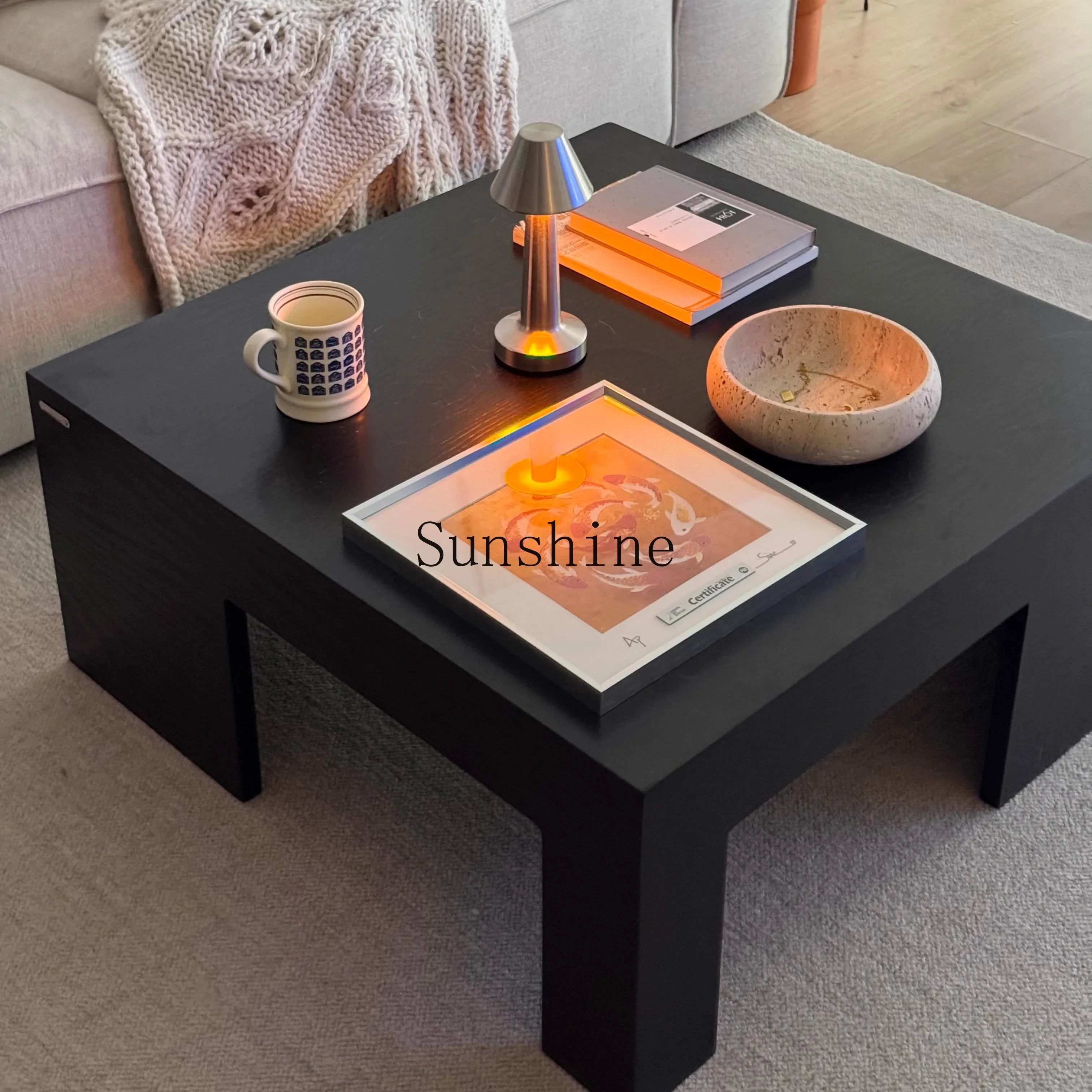 Solid wood square coffee table goose yellow retro wabi wind living room simple and modernYY