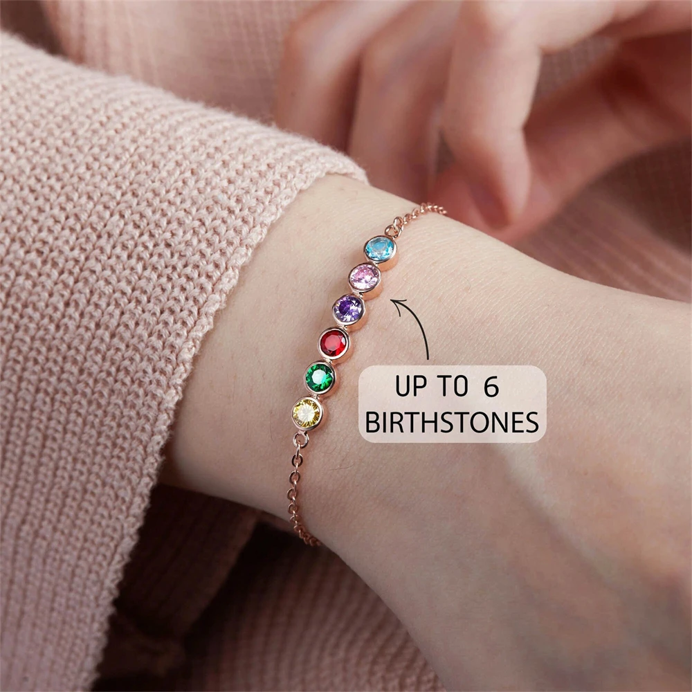 2024 New Custom Multiple Birthstone Bracelet Luxury Jewelry Combined Birth Stone Personalized Zircon Birthstone Bracelets Women