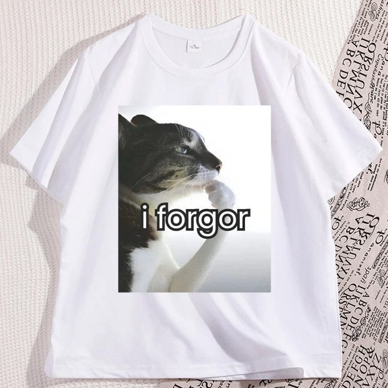 

I Forgor Cat Meme T-Shirt Brainrot Graphic Tee Men Women Casual Round Neck Tshirt Streetwear Cat Lover T Shirts Male Clothes