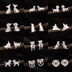 Fashion Mini Stainless Steel Animal Earring Cartoon Bulldog Corgi Sausage Dog Stud Earrings for Women Men Piercing Ear Jewelry