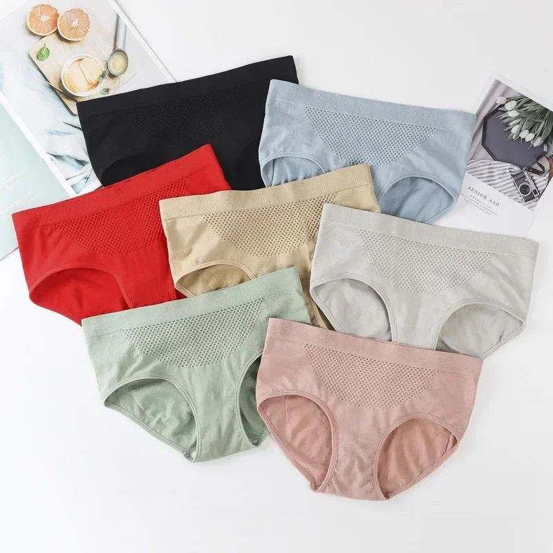 Japanese Cute Women Panties Sexy Underwear Cotton Underwear Honeycomb Mid-waist Hip Lift Tummy Tuck Panties G-string Solid Thong