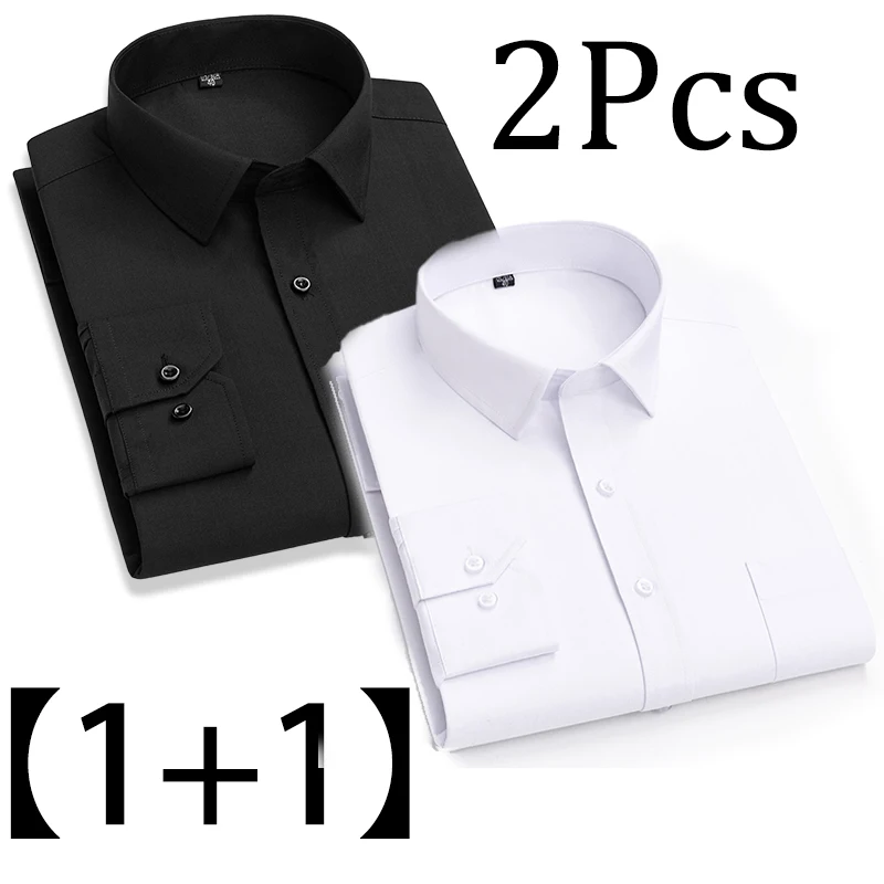 

2pcs/set Men's 65% Cotton Long Sleeve Print Striped Dress Shirts Single Pocket Regular fit Comfortable Bussiness Fashion Blouses