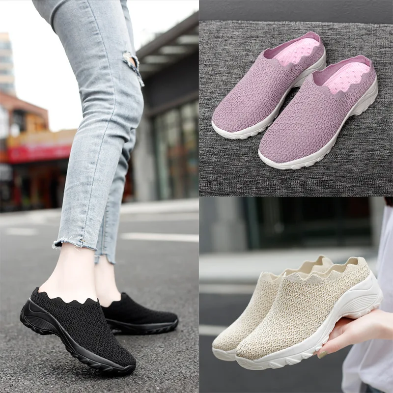 

Women Casual Tennis Shoes Female Walking Shoes Easy Put on Slippers Slip-on Sock Footwear Outdoor Thick Bottom Women Sneakers