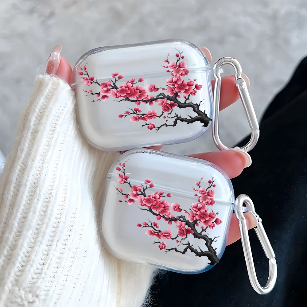 

Elegant Plum Blossom Clear Earphone Case for AirPods Pro 2/Pro 3/Pro Earbuds Case for AirPods 4/3/2/1 TPU Protective Cover