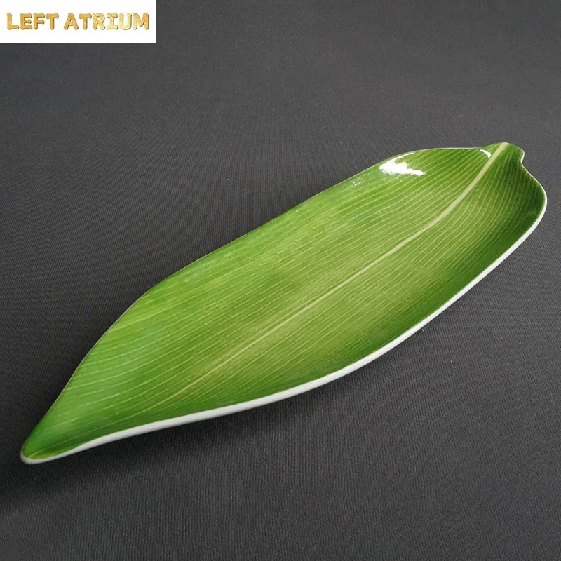 Green Zongzi Leaf Plate Ceramics Dining Plate Sushi Plates Sashime Flat Plates Dessert Bowl Dim Sum Dish Fruit Bowl Snack Tray