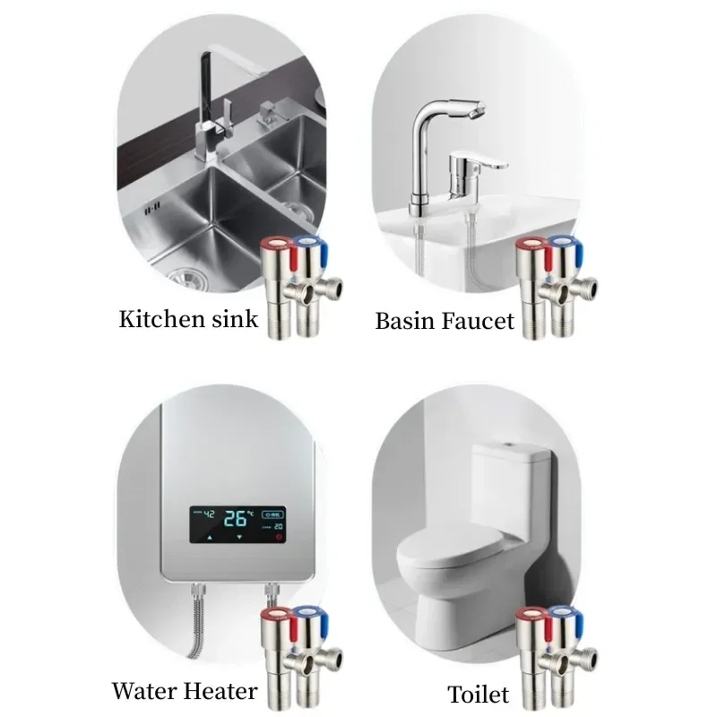 Stainless Steel Hot Cold Inlet Valve Sink Basin Faucet Stop Valve Water Pressure Regulator Bathroom Kitchen Toilet Accessories