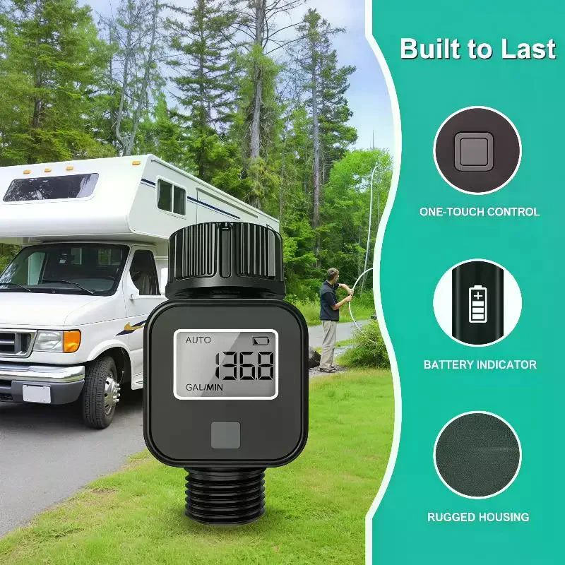 Digital Water Flow Meter HD LCD Display Switchable L GAL Units For Garden Lawn Plant Watering