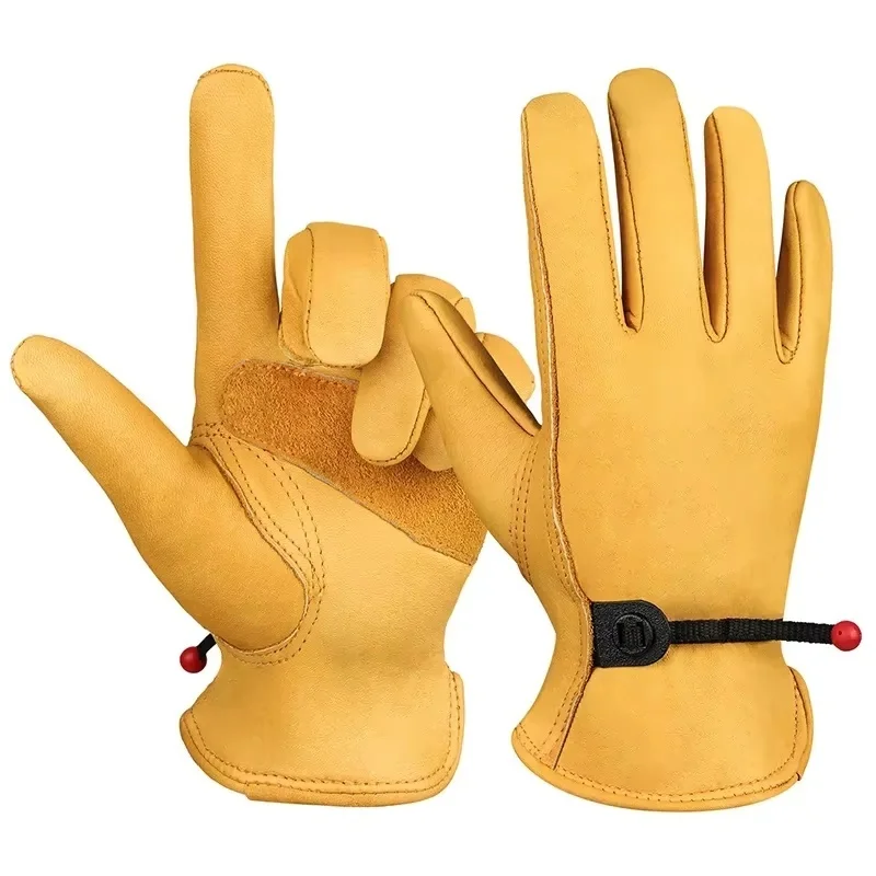 1 Pair Leather Work Glove Cowhide Welding Security Protection Gloves Workers Mechanic Driver Hunting Driving Farm Garden Glove
