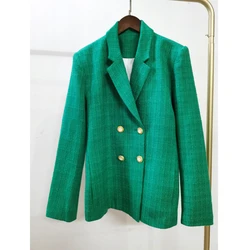 Blazer da donna giacca doppiopetto da ufficio da donna verde francese di marca di lusso cappotto casual abbigliamento invernale da ufficio donna