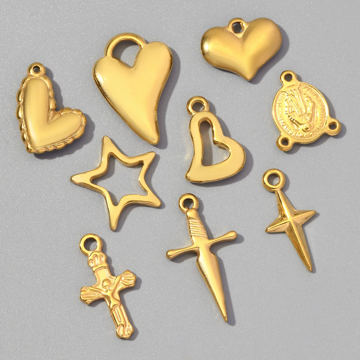 5 Stück/Lot Großhandel Edelstahl Blanko Herzschloss DIY Anhänger Damen Jesus Kreuz Halskette Anhänger Schwert Stern Schlange Schmuck