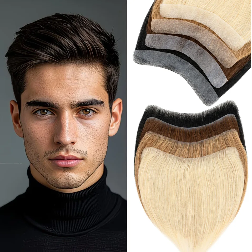

SEGO Invisible Thin PU Forehead Hairline Toupee Natural Human Hair Hairpieces Hair Replacement Patch for Women&Men 2x16cm