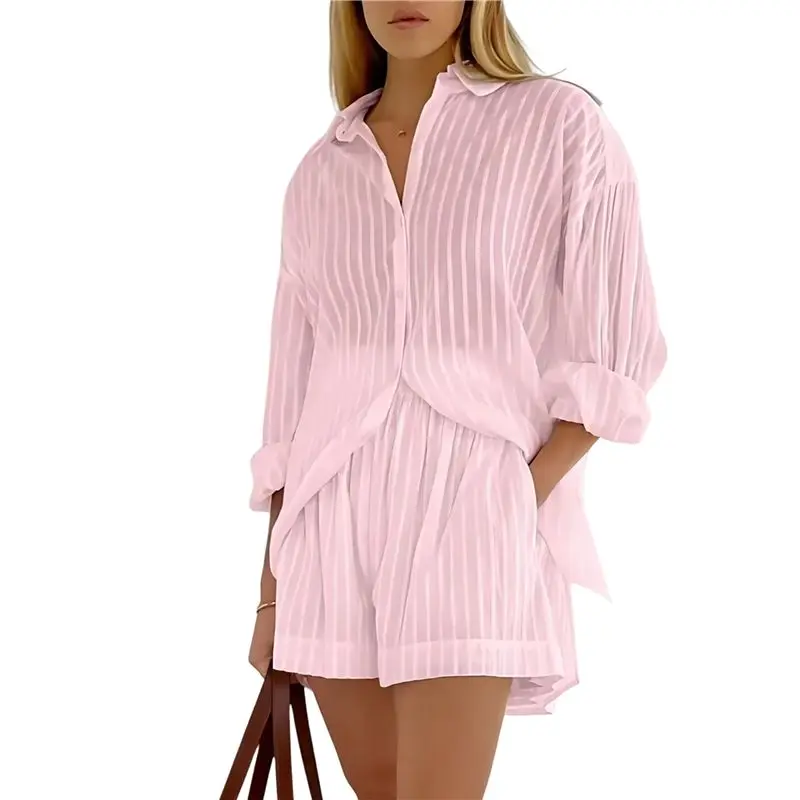 Auau-Conjuntos De 2 Piezas, Camisa Con Botones Y Pantalones Cortos, Conjuntos Informales Para Estar En Casa — -53%, 31.79€ Coupon, from 28.19€ – 53% descuento – €28.19