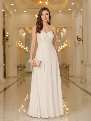 2024 Elegant Women Dress Appliques Evening Dresses Pearls Chiffon Ivory A Line Prom Dress For Bride Vestido De Fiesta