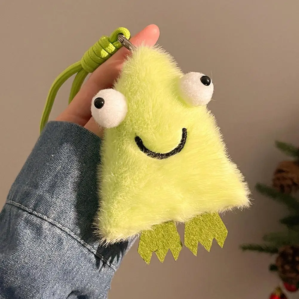 Cute Big-Eye Animal Plush Keychain, Triangle Monster Pendant for Backpack, Soft Stuffed Bag Charm, Novelty Plush Bag Decoration