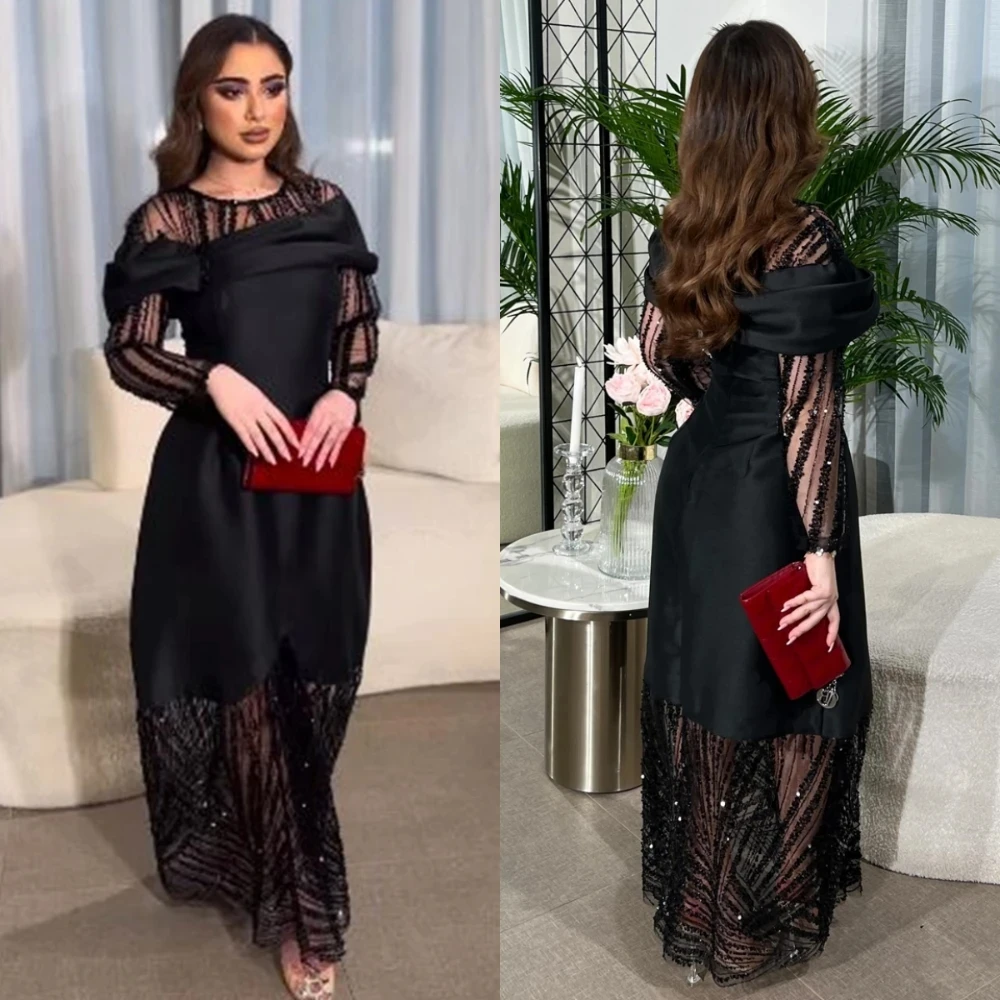 

Meetlove Prom Dresses Sexy Fashion O-Neck A-line Empire Party Dress Sequin Ankle Length Long Sleeve Formal Evening Gowns платье