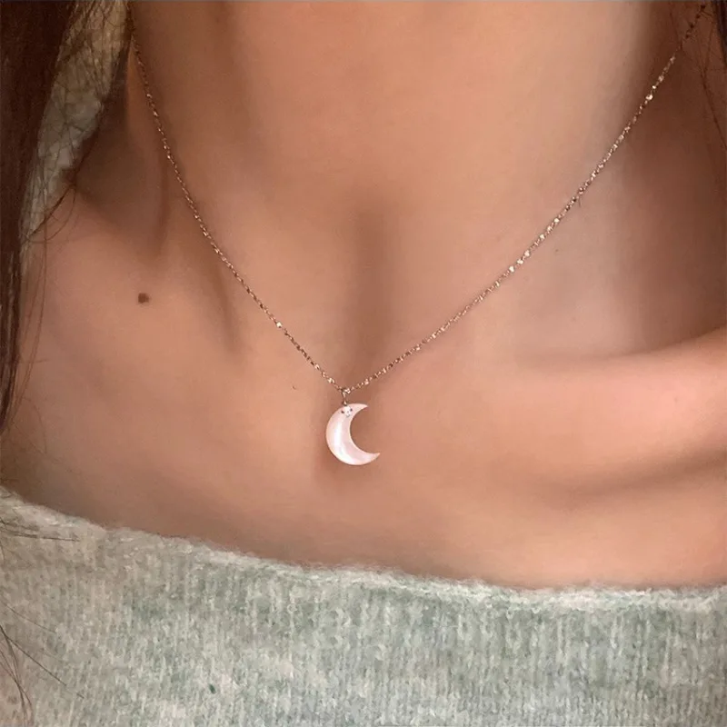 

PANJBJ 925 Sterling Silver Moonstone Moon Necklace for Women Girl Exquisite Fashion Illusion Jewelry Birthday Gift Dropshipping
