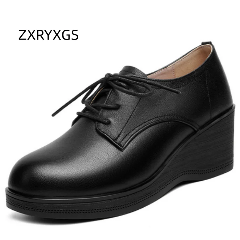 ZXRYXGS 2026 Top Cowhide Black Shoes Women High Heels Plus Size Elegant Comfortable Real Leather Shoes Office Work Banquet Shoe