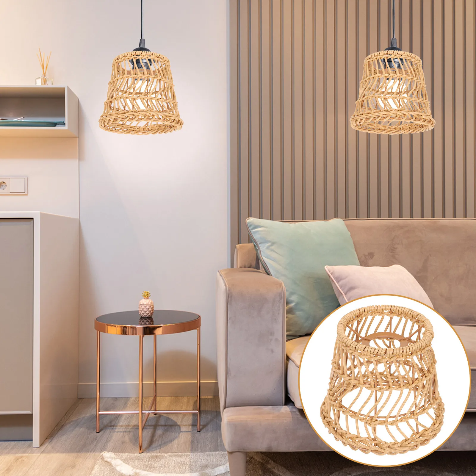 

Woven Lamp Shade Rustic Ceiling Lamp Cover Decorative Light Cover Protective Lampshade for Home Bar Cafe Office Restaurant
