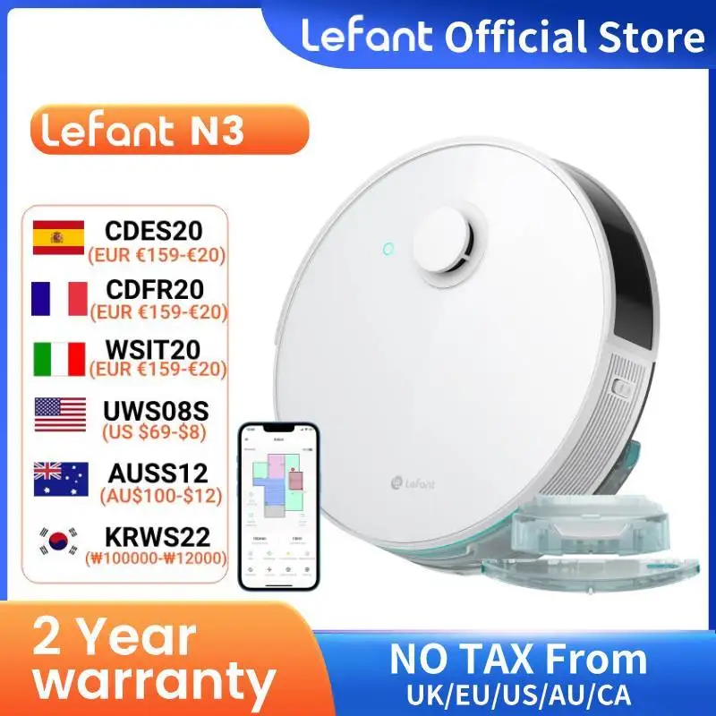 Lefant N3 Robot Vacuum Cleaner, 6000pa,Laser dToF Navigation, Sonic Vibration Wash 12000/min,Ultrasonic Carpet Detection