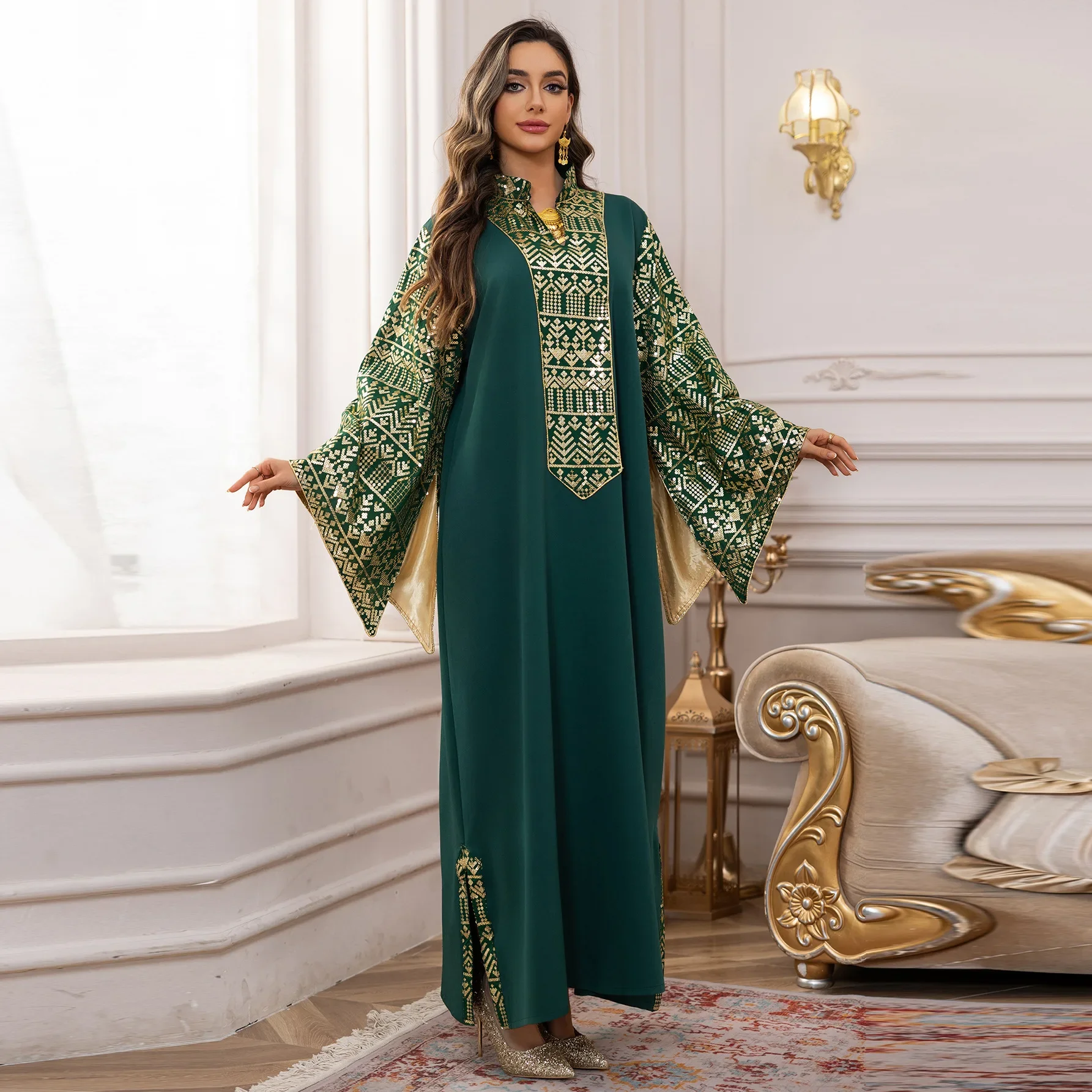 فستان ماكسي أنيق للنساء المسلمات ترتر دبي عباية تركيا قفطان رمضان ملابس إسلامية قفطان مغربي نسائي رداء فيستدوس