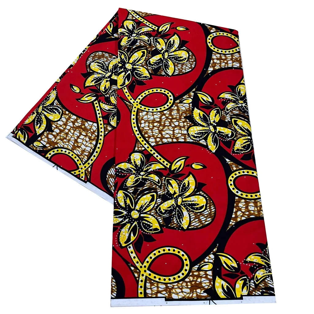 High Quality 100% Cotton African Fashion Wax With Stones Embroidery Ankara Print Batik Wax Fabric For Women Wedding Party Dress