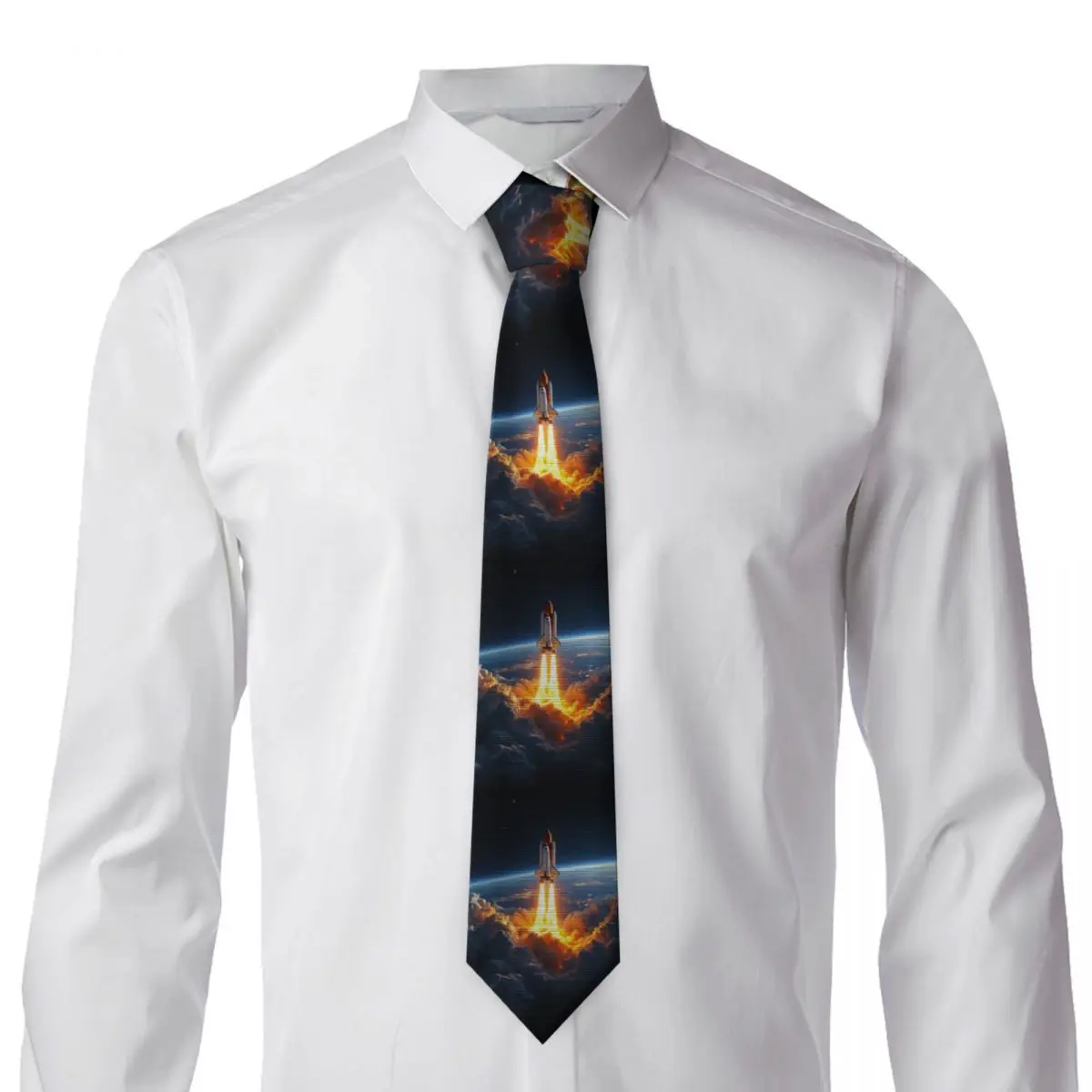 Space Shuttle Rocket  Necktie for Men Silk Polyester Slim Neck Ties Wedding Business Tie Classic Gravatas