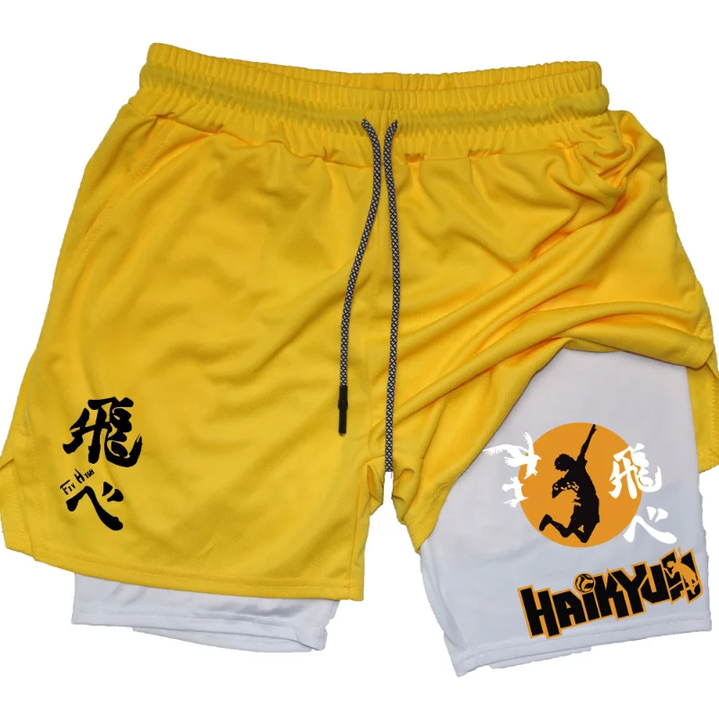 Anime Haikyuu Shorts Quick-drying Fitness Performance Shorts For Men Sport Workout Training Bodybuilding Volleyball GYM Shorts