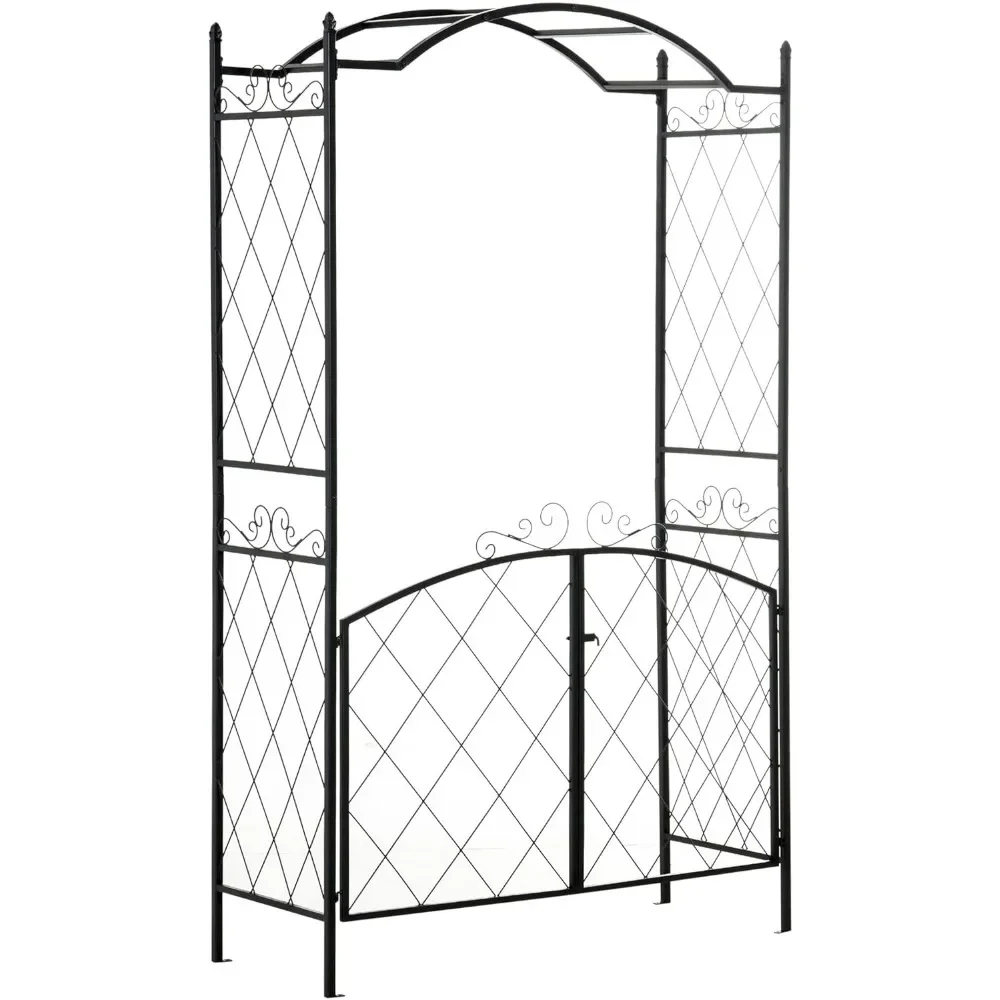 

85" Garden Arch Arbor, Metal Arch Trellis with Gate, Garden Archway for Climbing Vines, Wedding Ceremony Decoration,