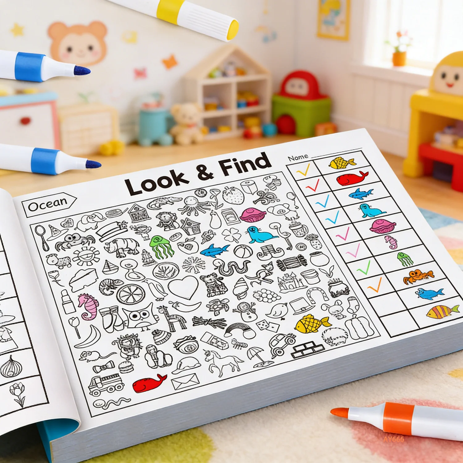 Kids Hidden Object Coloring Book Puzzle Activity Drawing Book Fine Motor Skills Development Concentration Training Toy