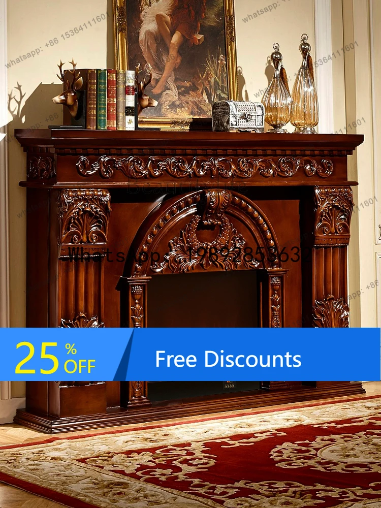 

European fireplace decoration cabinet solid wood electric mantel carved TV cabinet 8071