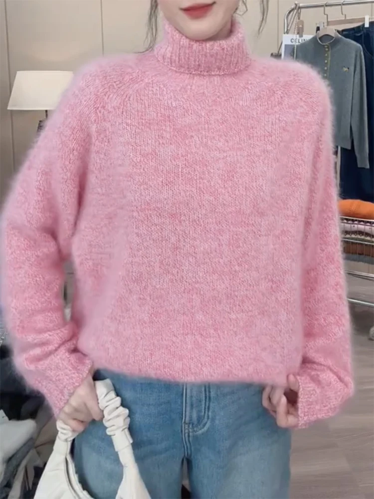 

Корейский мягкий уютный вязаный свитер с высоким воротом, осенне-зимняя новинка, универсальный женский топ больших размеров из шерсти Snow Dr.