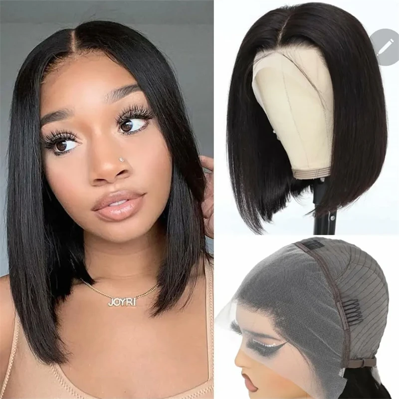 

Short Bob Wigs 100% Human Hair Lace Front Wigs Straight 180% Density 13x4 HD Transparent Lace Full Lace Frontal Wigs Bob 10 Inch