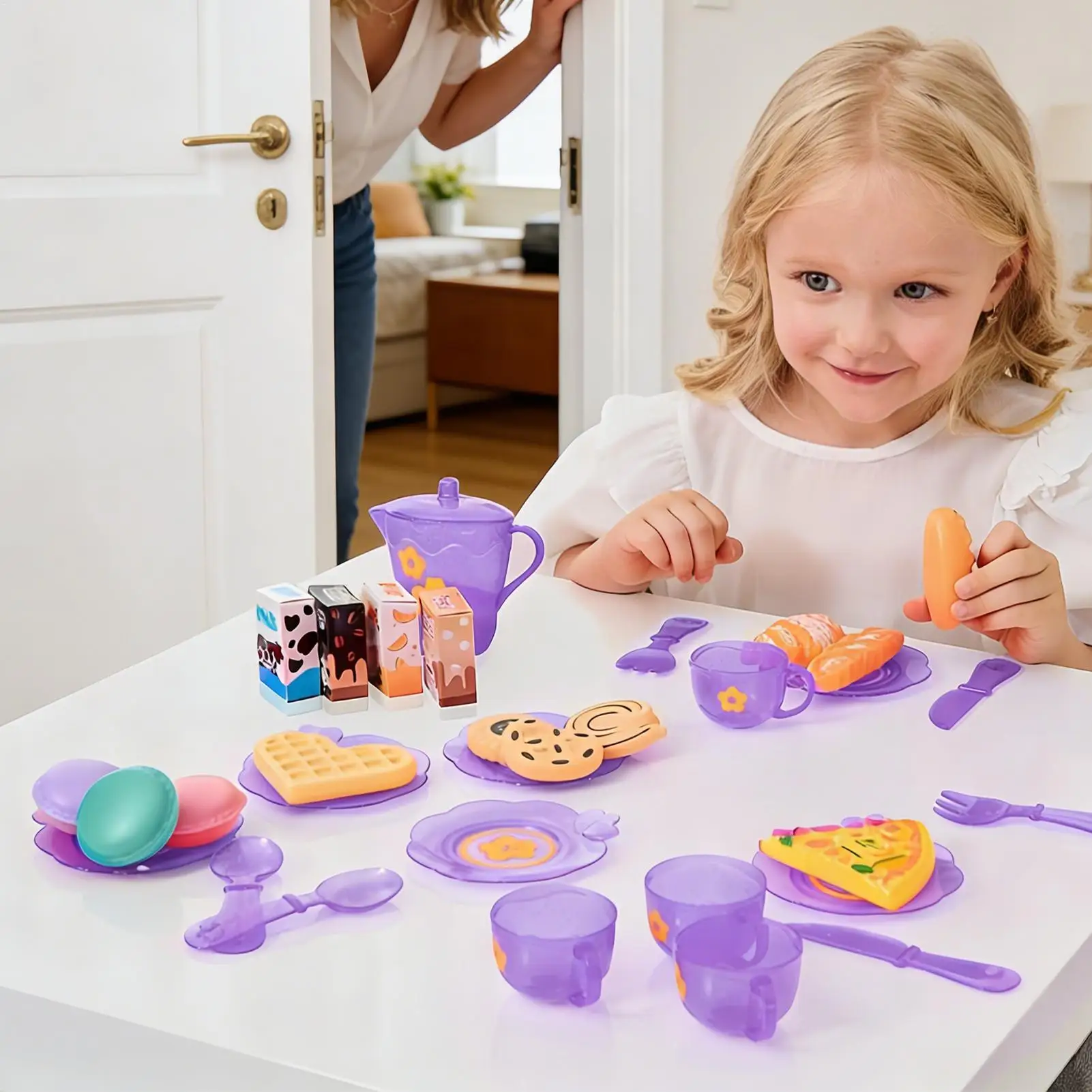 Jouet de cuisine pour fille, jeu de thé réaliste, 33 pièces, ensemble de jeu de cuisine amusant pour garçons et filles, anniversaire, noël, nouvel an, pâques, maison